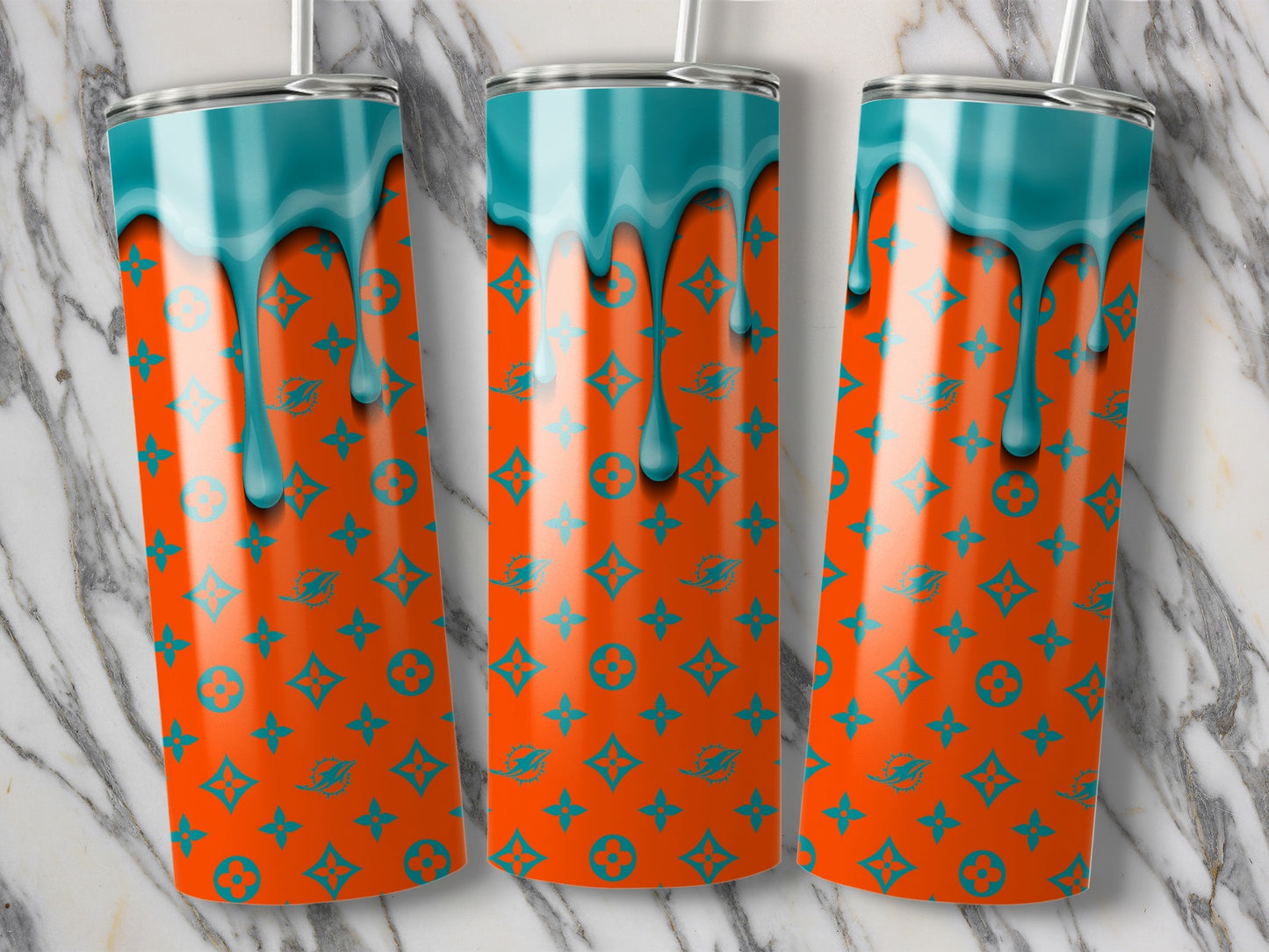 Drips on Patterns in Orange and Blue Theme Tumblers