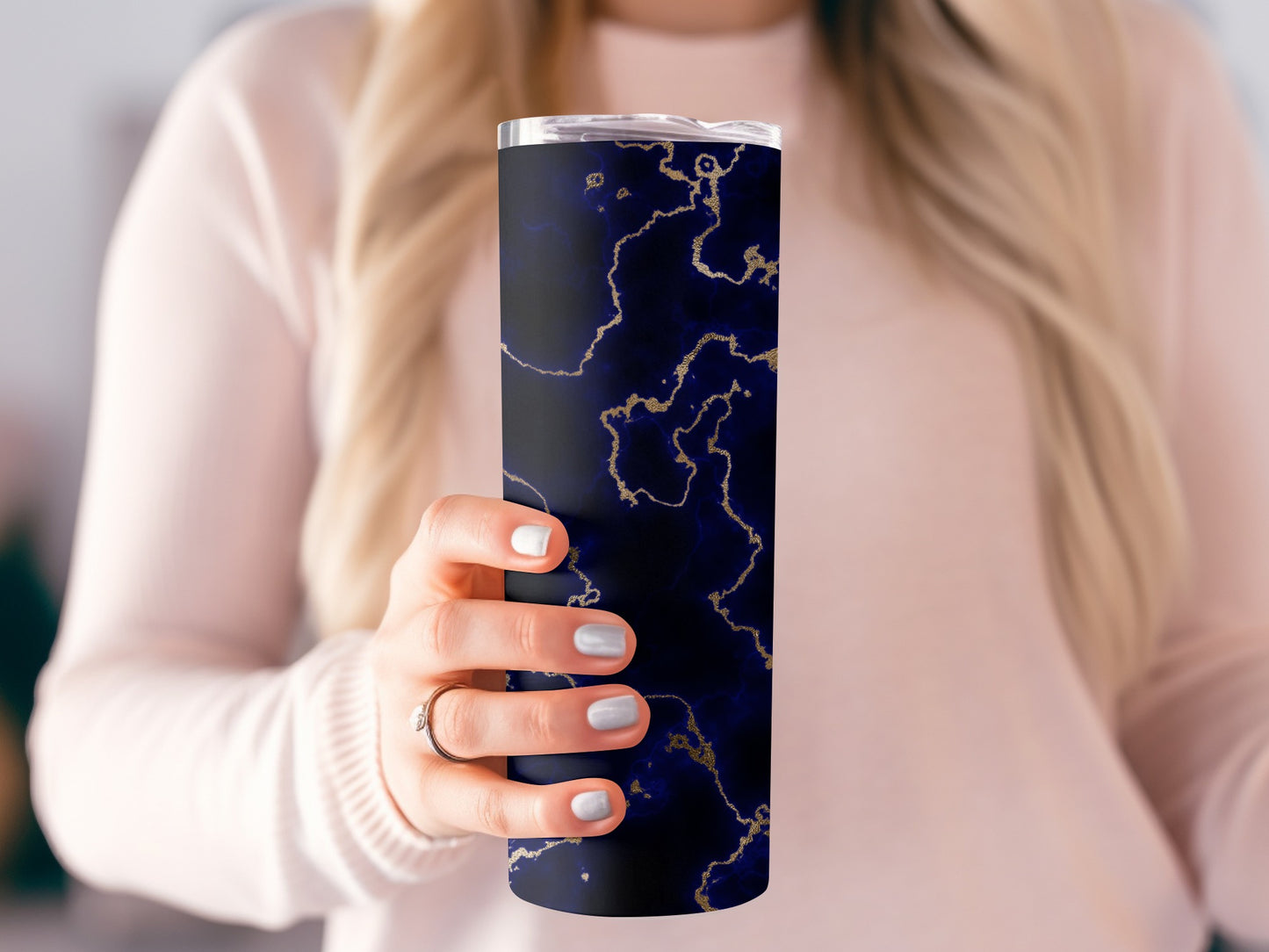 Dark Night Blue with Gold Lines Design Pattern Tumblers