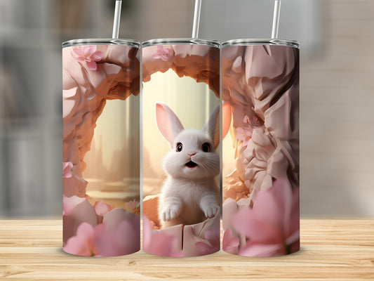 Cute Bunny in Floral Cavern Design Tumbler Product