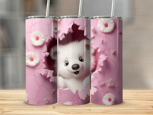 Cute White Puppy Breaking Pink Wall Floral Design Tumbler product type