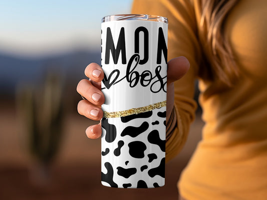 Lemon Boss Black and White Cow Print Tumbler Cup