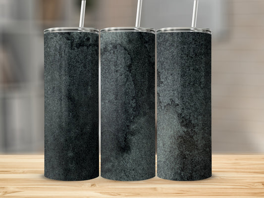Three dark gray tumblers with straws, displayed on a wooden surface.