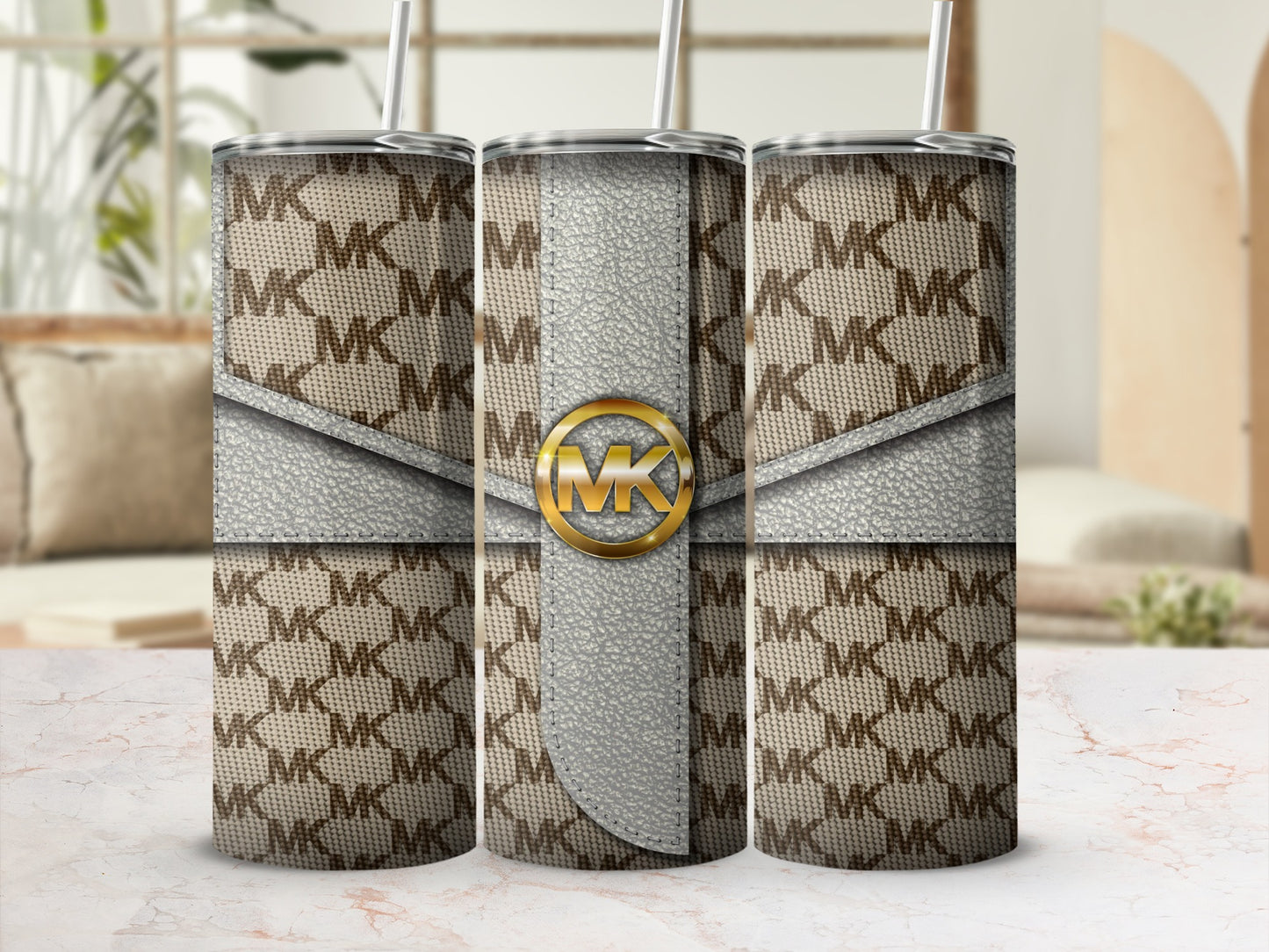 Stylish Pattern Print Tumbler with Lid and Straw Cup