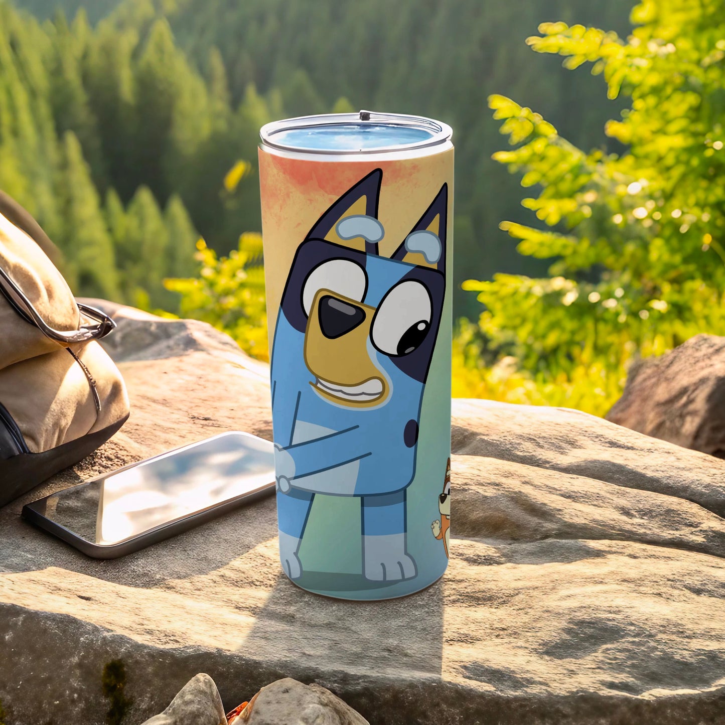 Bluey Character Tumbler with Scenic Background Design