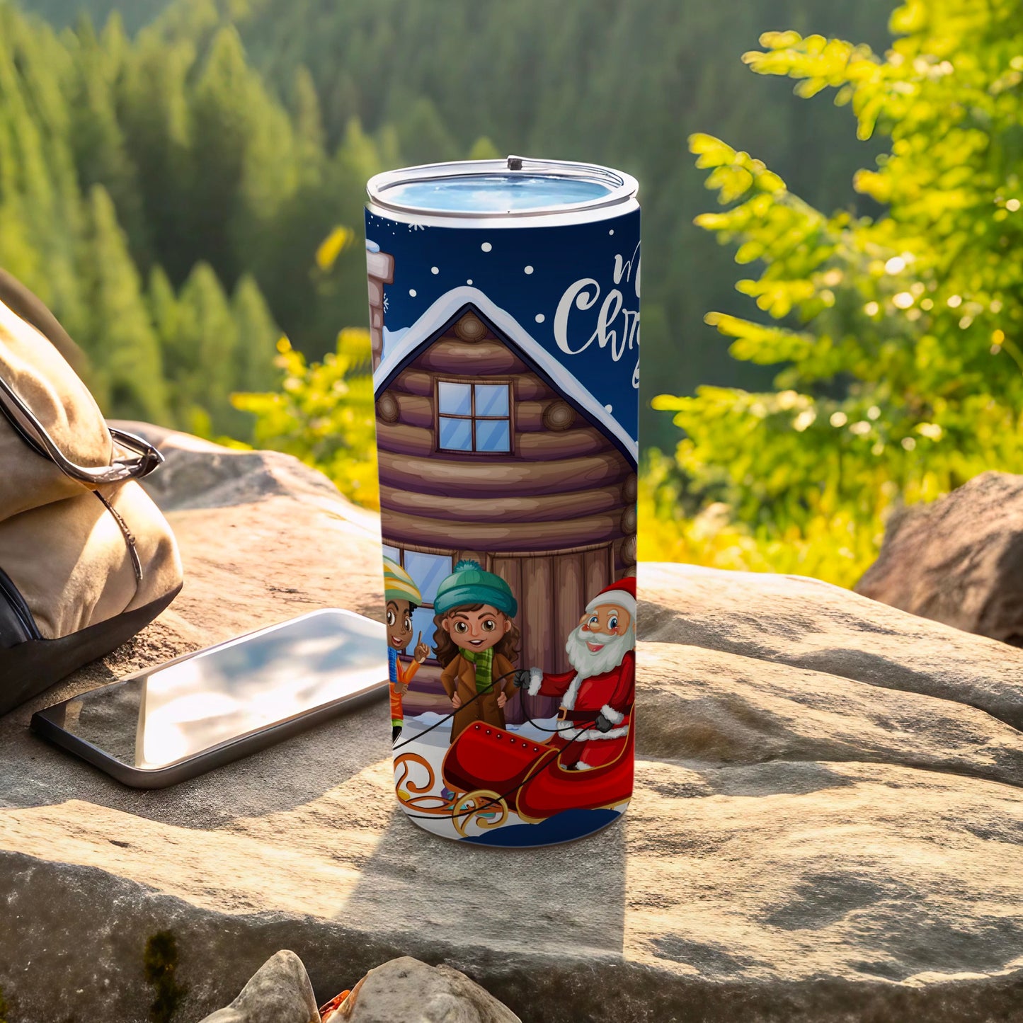 Merry Christmas Santa and Elves Design Tumbler