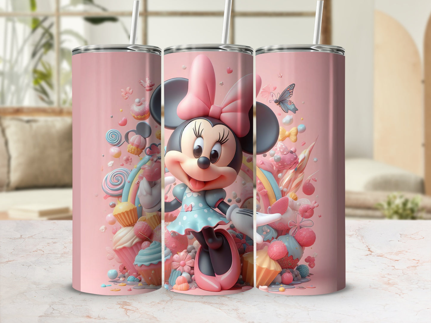 Minnie Mouse Pink Cupcakes and Berries Design Tumbler