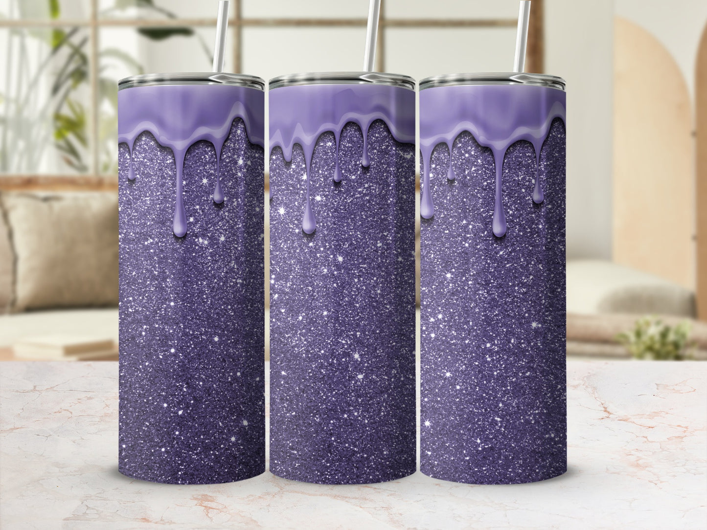 Purple Glitter Drip Drinkware for Stylish Hydration