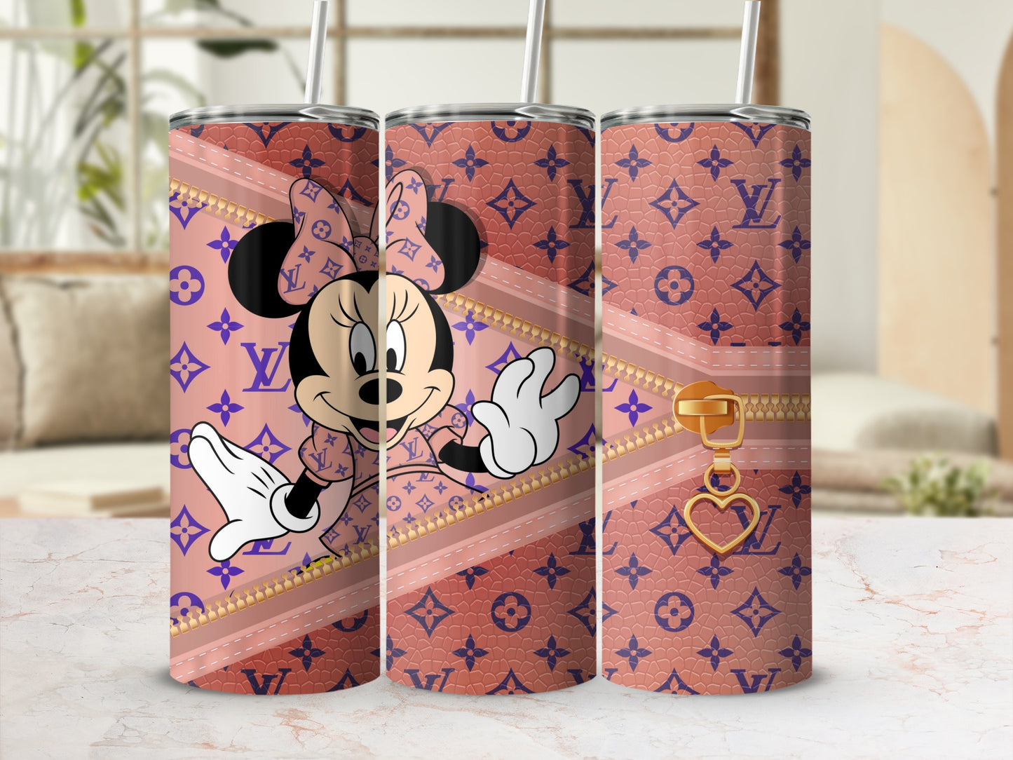 Cute Character Design Tumbler with Heart-Shaped Charm