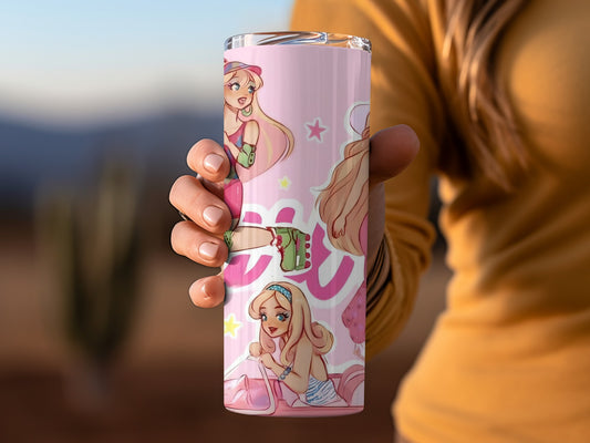 Cute Pink Girl Design Insulated Tumbler Flask Cup