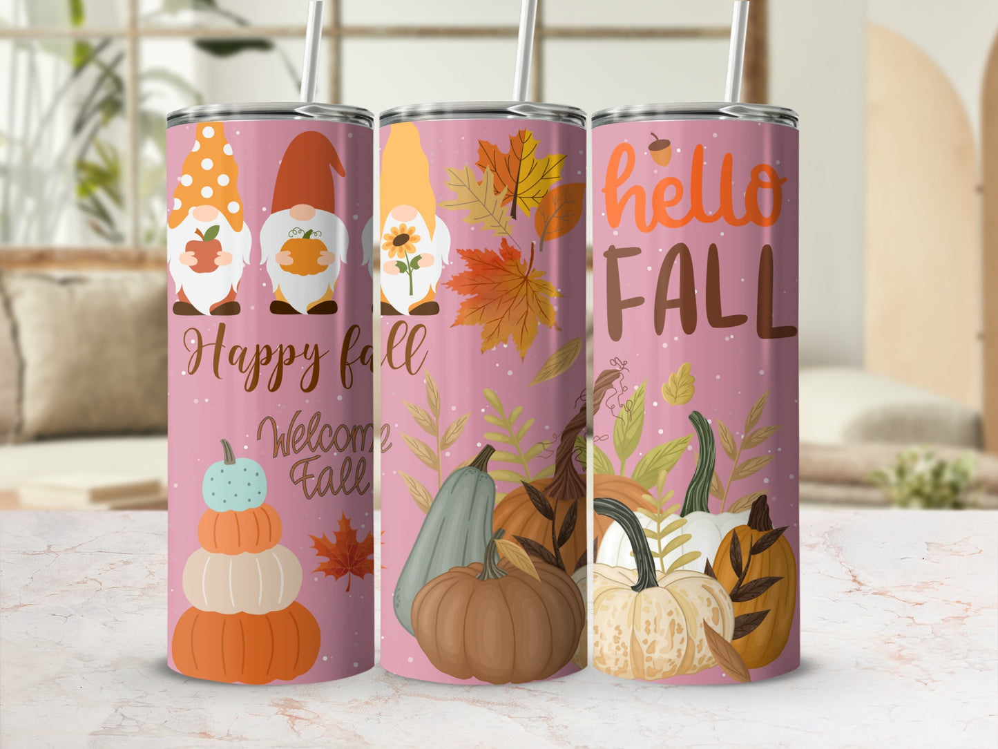 Fall Theme Tumbler Hello Fall and Happy Fall Cans