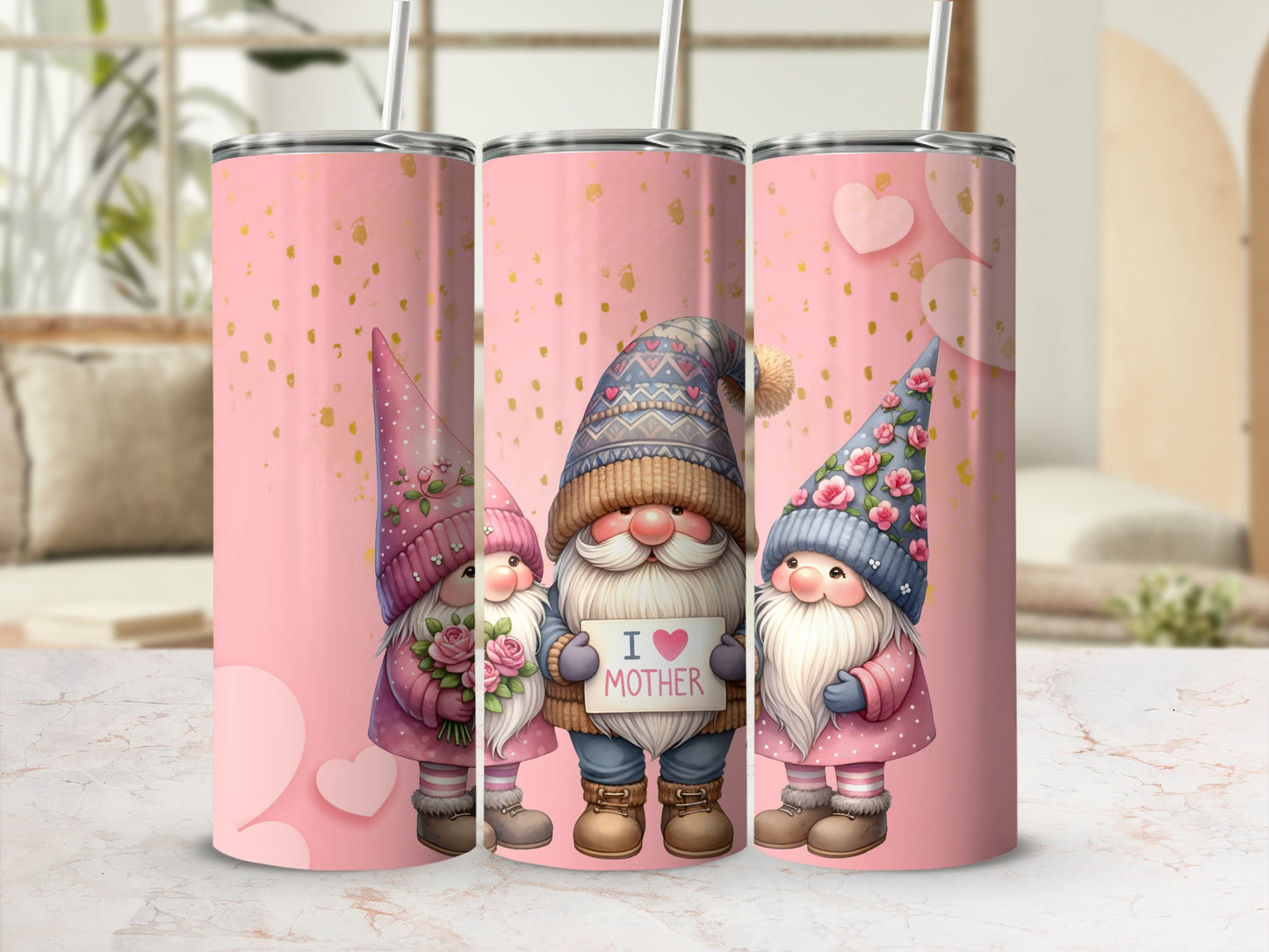 Cute Gnome Mother's Day Gift Tumblers with Straws