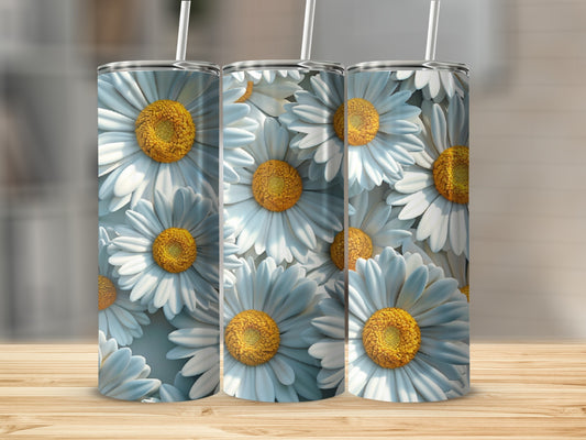 Three tumblers with a white daisy flower pattern.