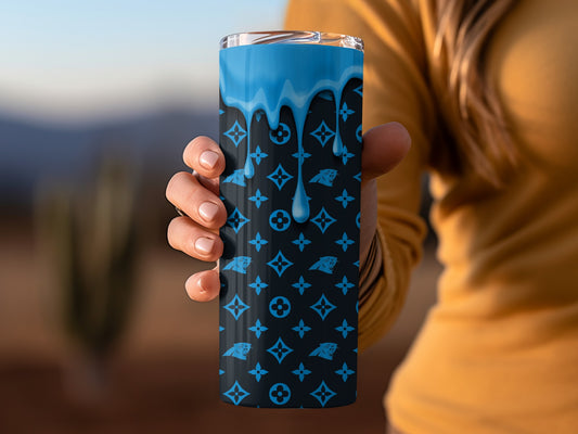 Carolina Panthers Blue Designer Drip Pattern Style Tumblers
