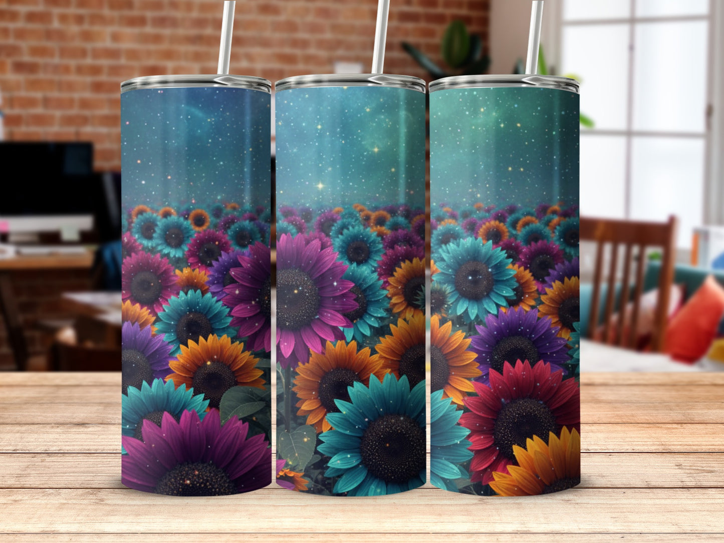 Colorful Sunflowers and Stars Design Tumbler Product