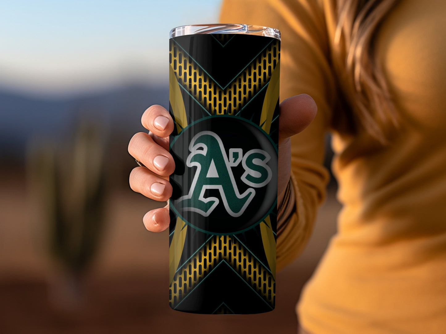 Oakland Athletics Logo on a Geometric Graphic Pattern Tumblers