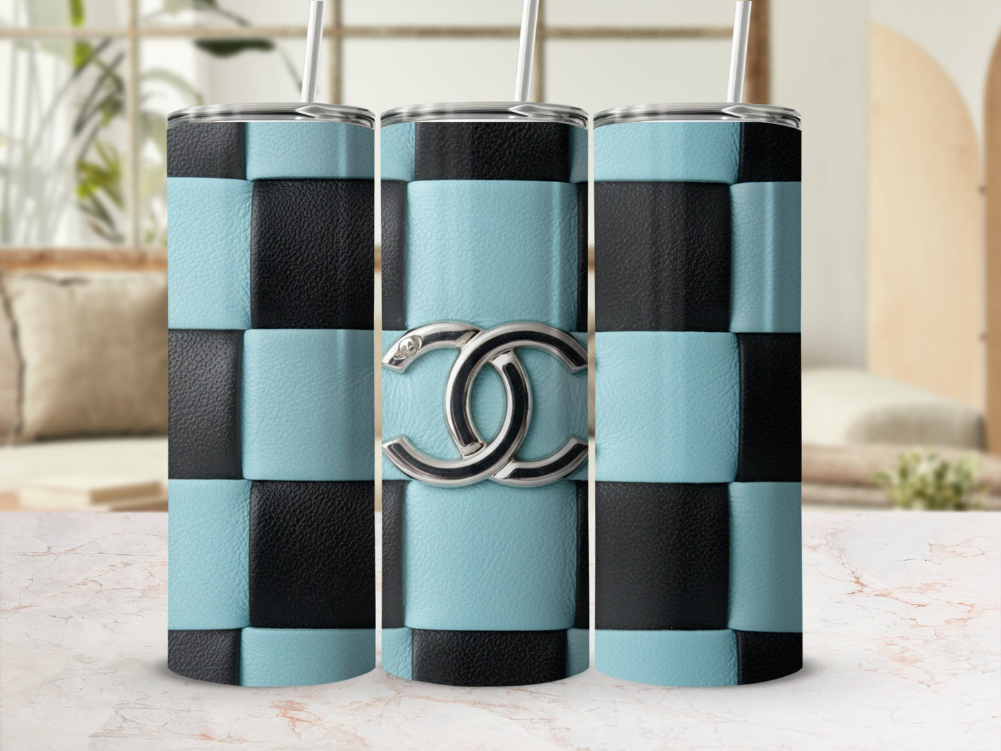Black Plus Blue Checker with CC Logo Design Tumblers