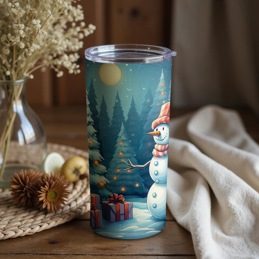 Festive Christmas Snowman with Gifts Scene Tumbler Cup