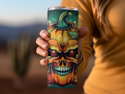 Glowing Skull Pumpkin Themed Stainless Steel Tumbler