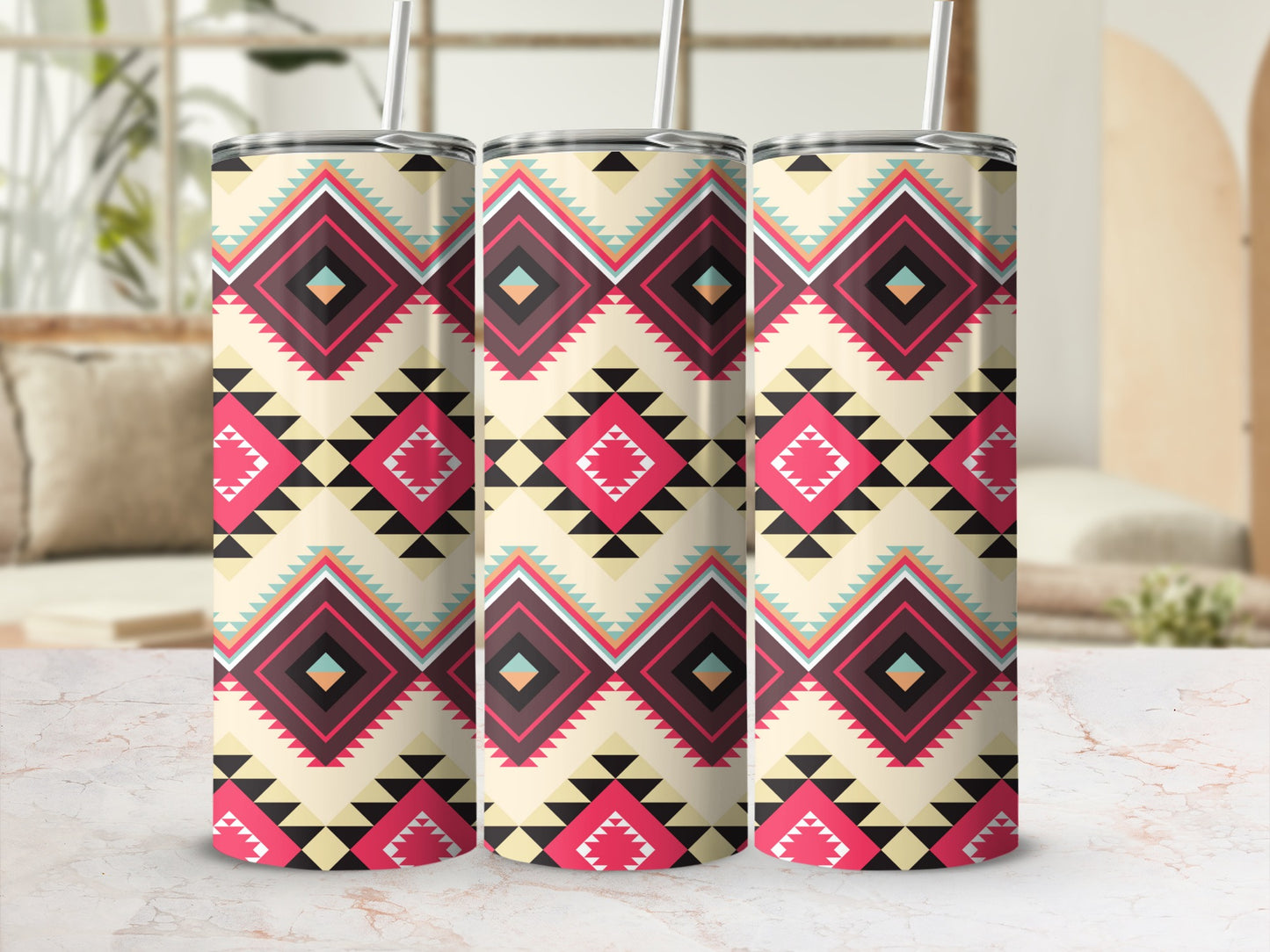 Vibrant Tribal Geometric Pattern Stainless Steel Tumbler