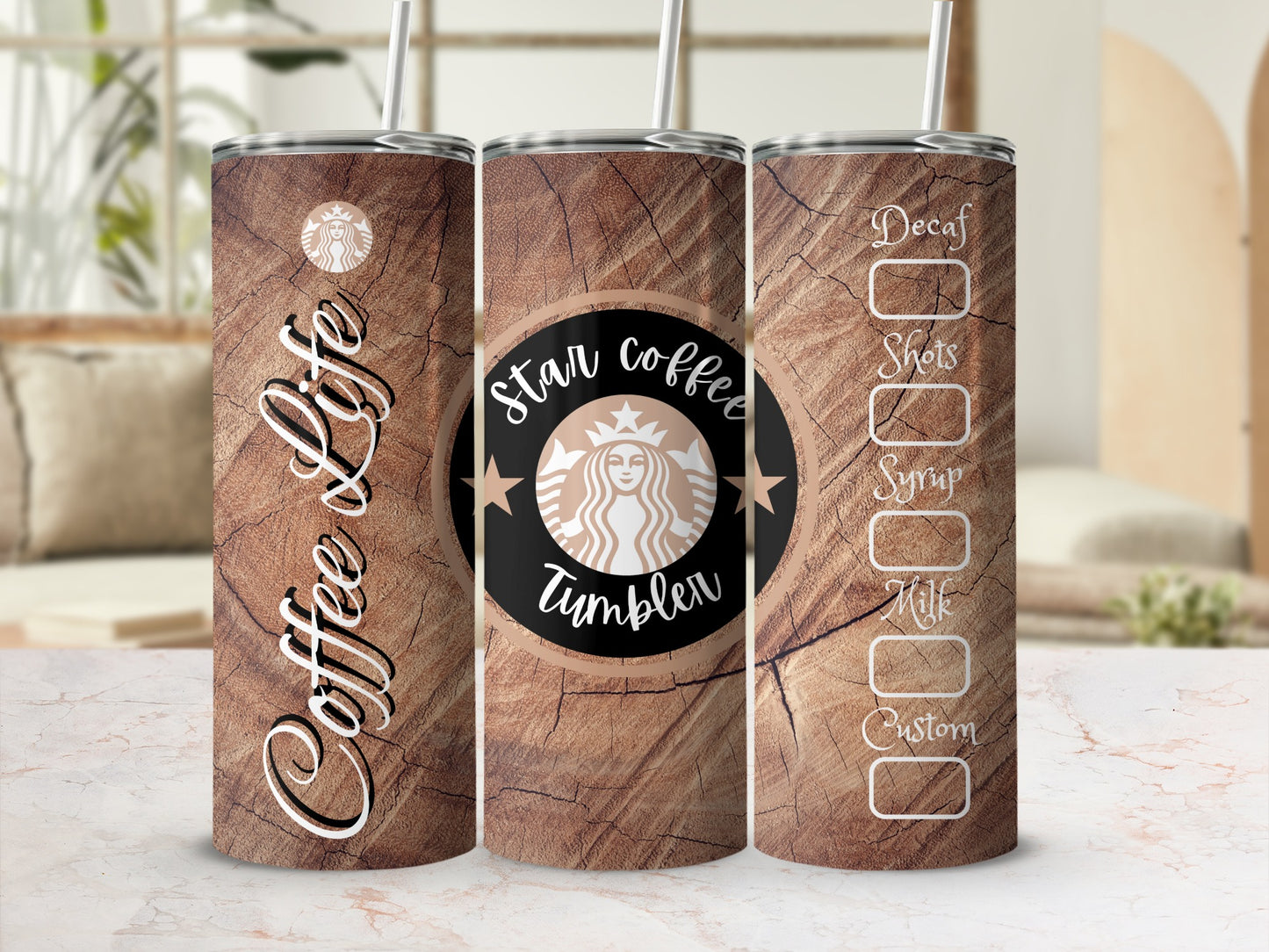 Star Coffee Life Decaf Shots Syrup Milk Custom Tumbler