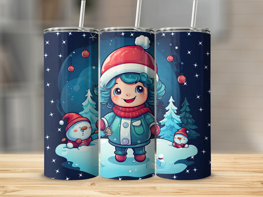 Adorable Winter Scene with Kids and Snowmen Tumbler