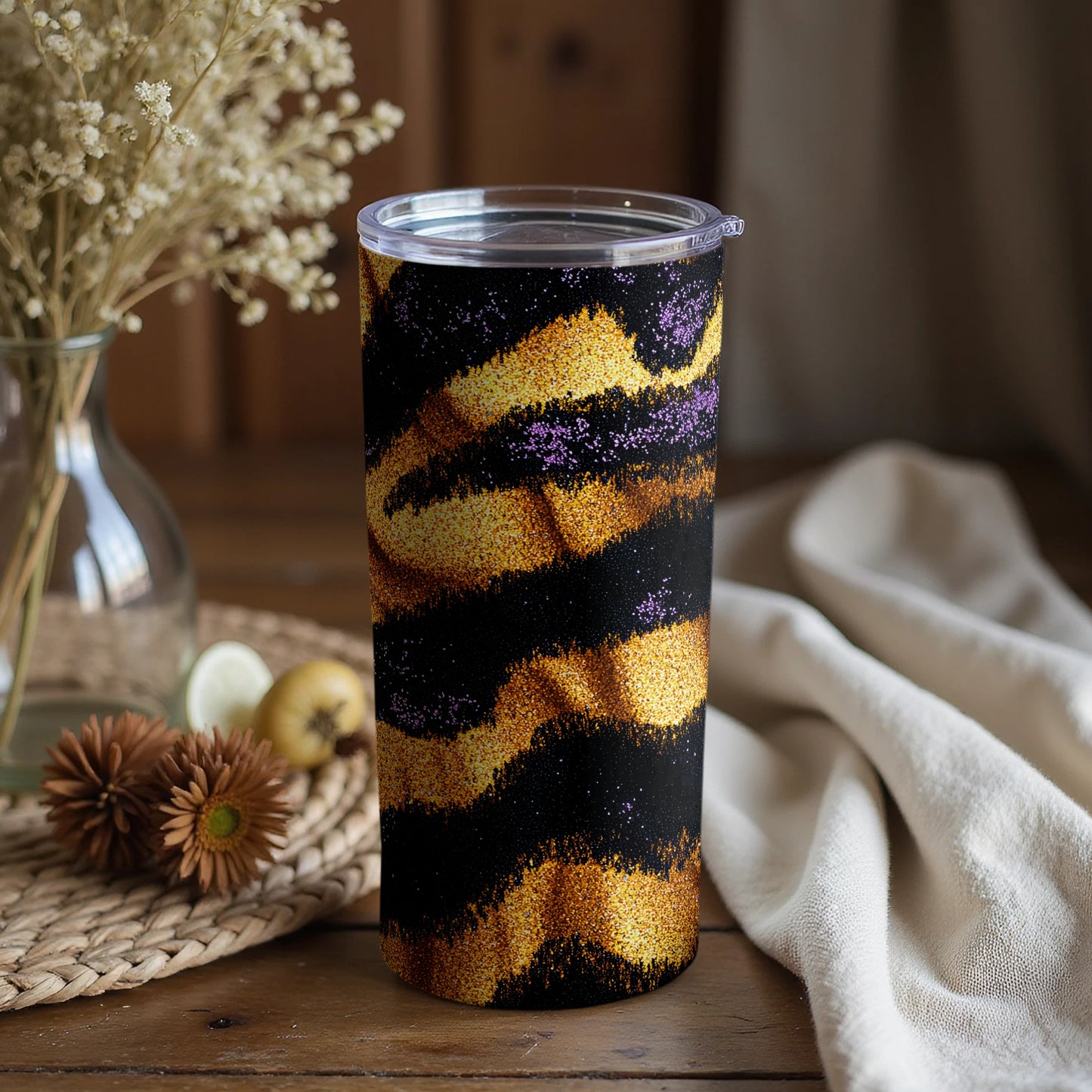 Glitter Tiger Stripes Patterned Travel Mug