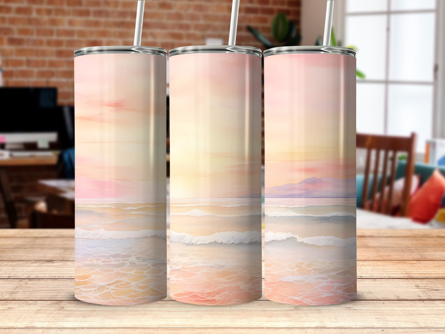 Watercolor pastel beach waves horizon sky product type