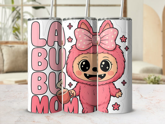 Cute Pink Cartoon Character Labeled Bubba Mom Tumbler Cup