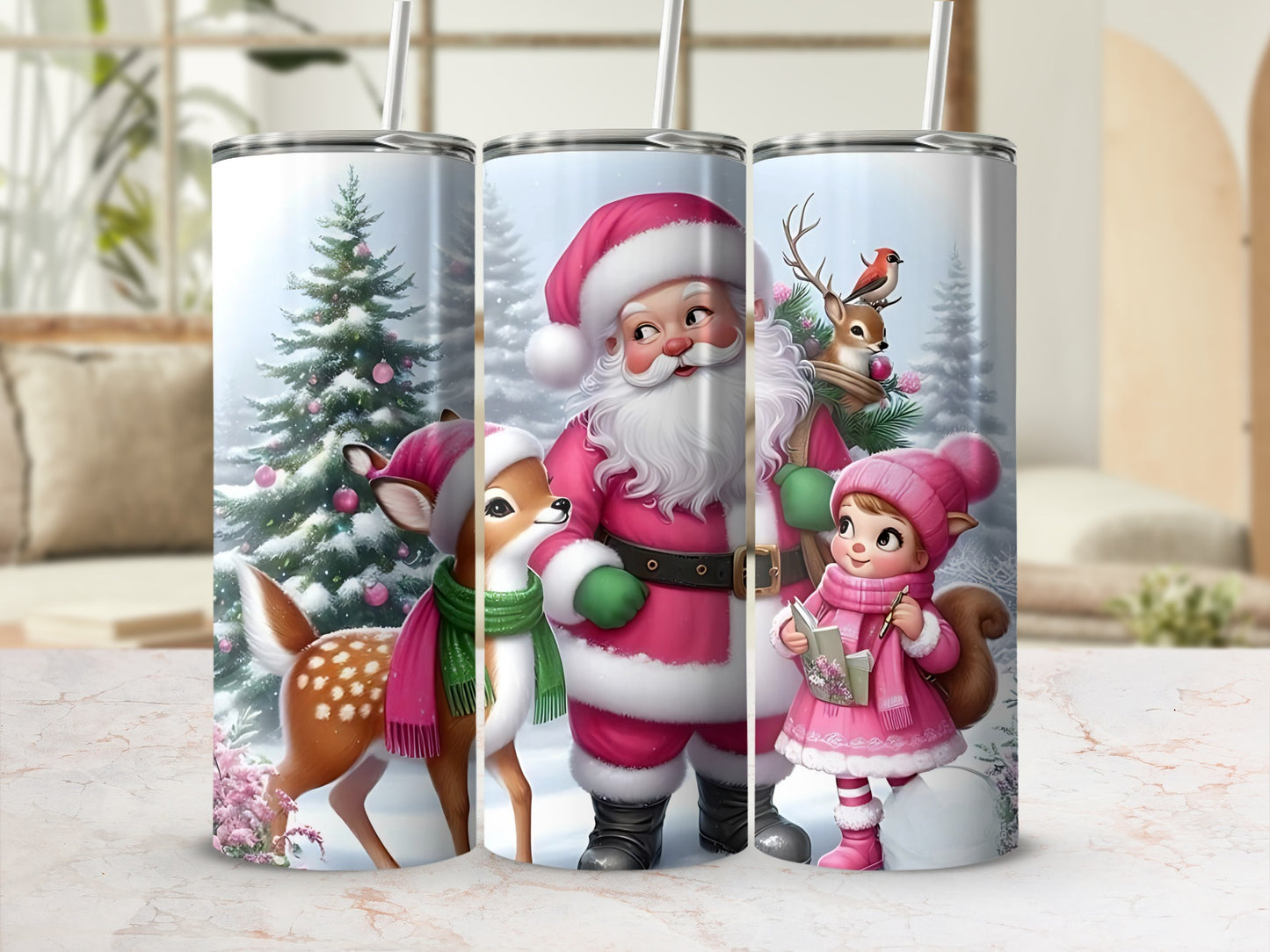 Festive Santa and Friends Holiday Tumbler Design