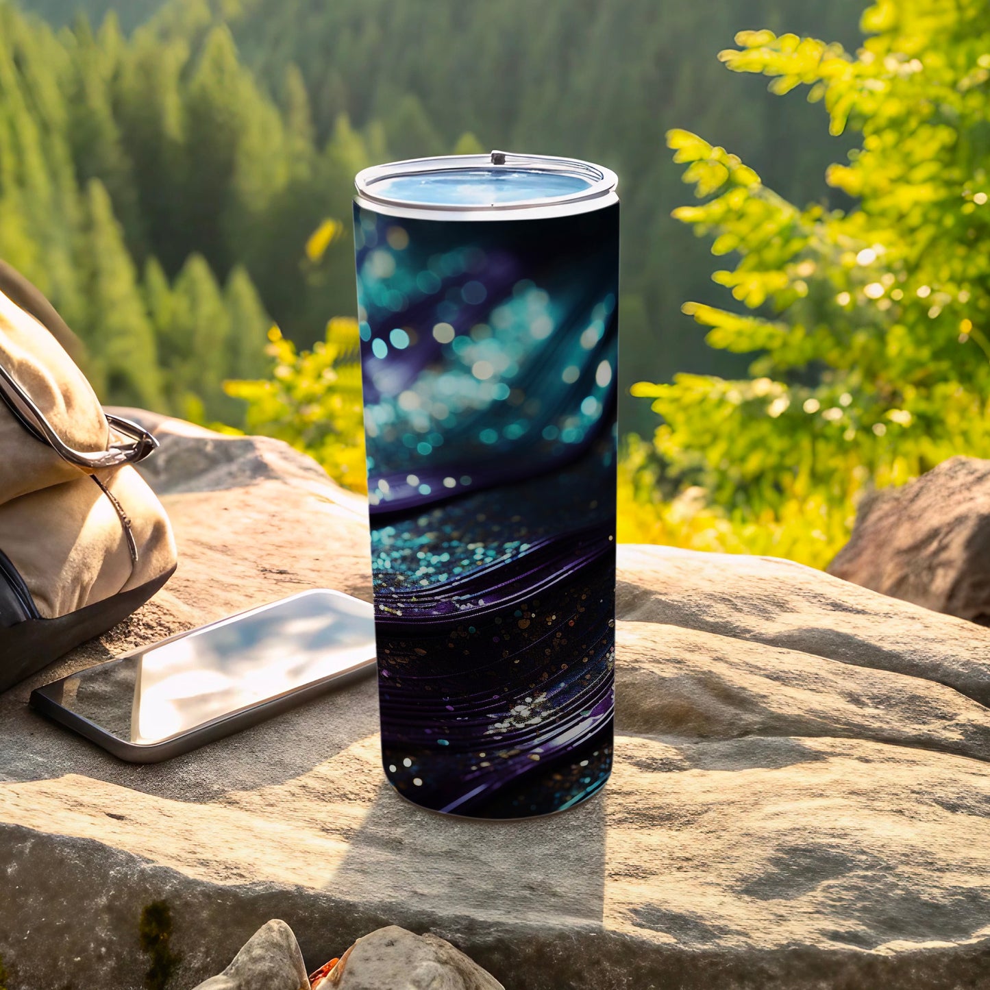 Luminous Bokeh Swirl Abstract Glitter Purple Teal Tumbler