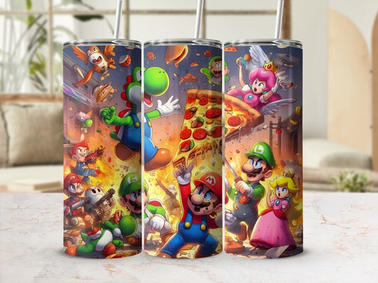 Colorful Cartoon Character Print Tumbler with Lid