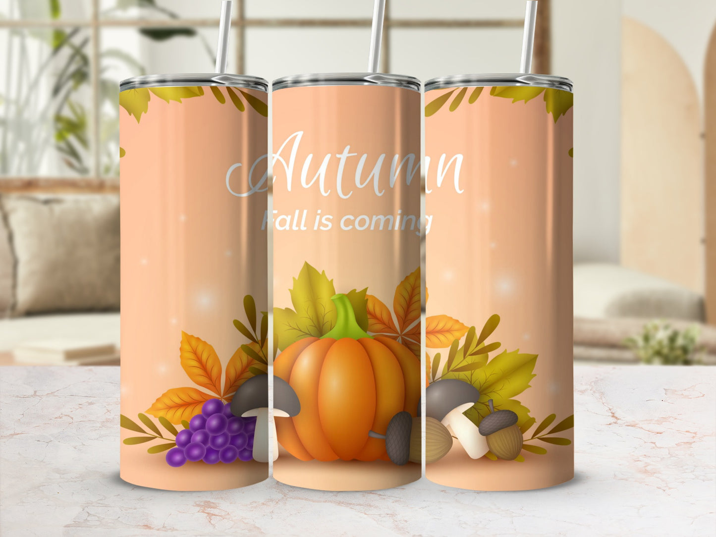 Autumn Is Coming Pumpkin Grapes Mushrooms Cup Tumbler