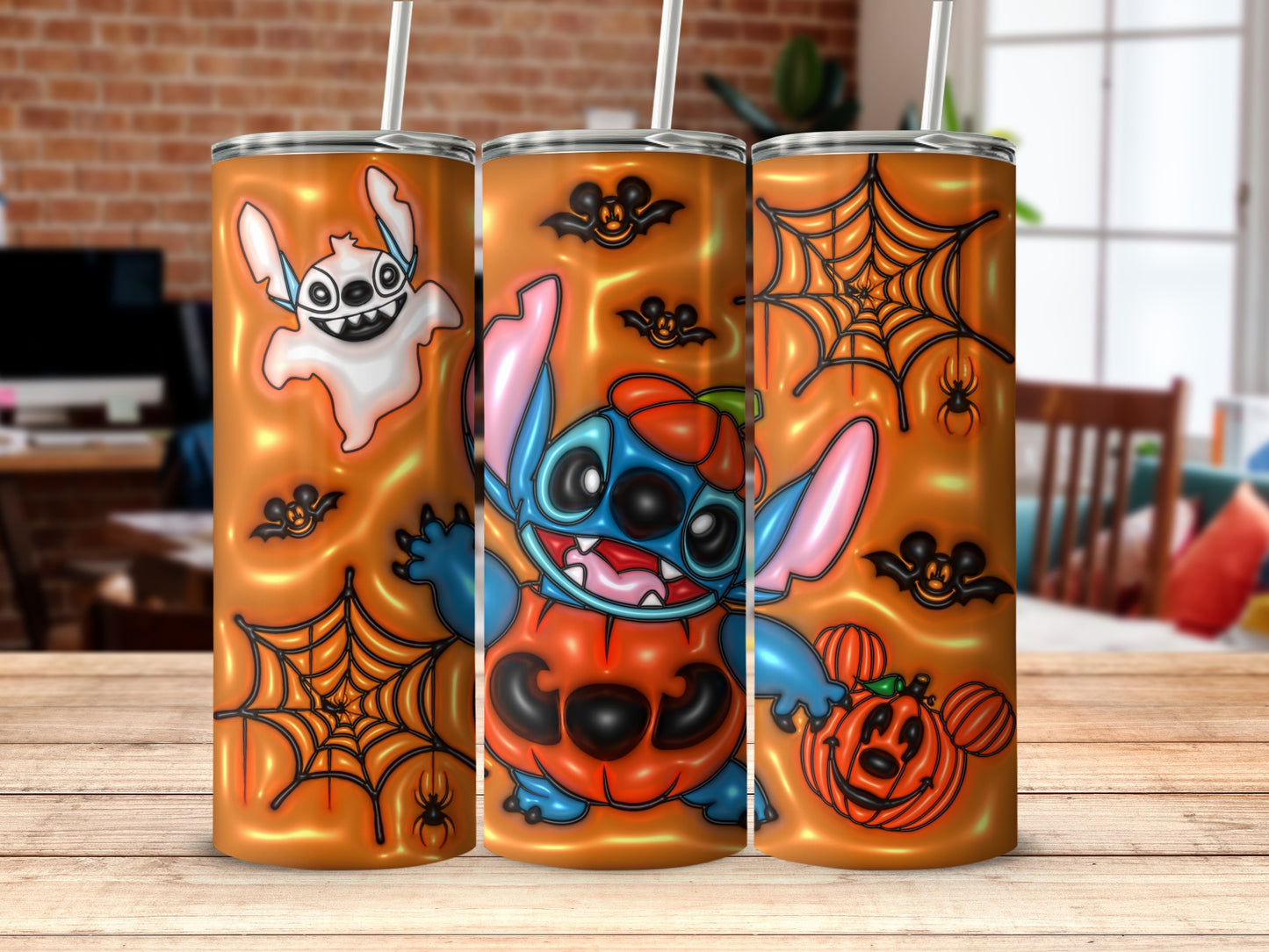Halloween Stitch Tumbler with Ghost and Pumpkin Design