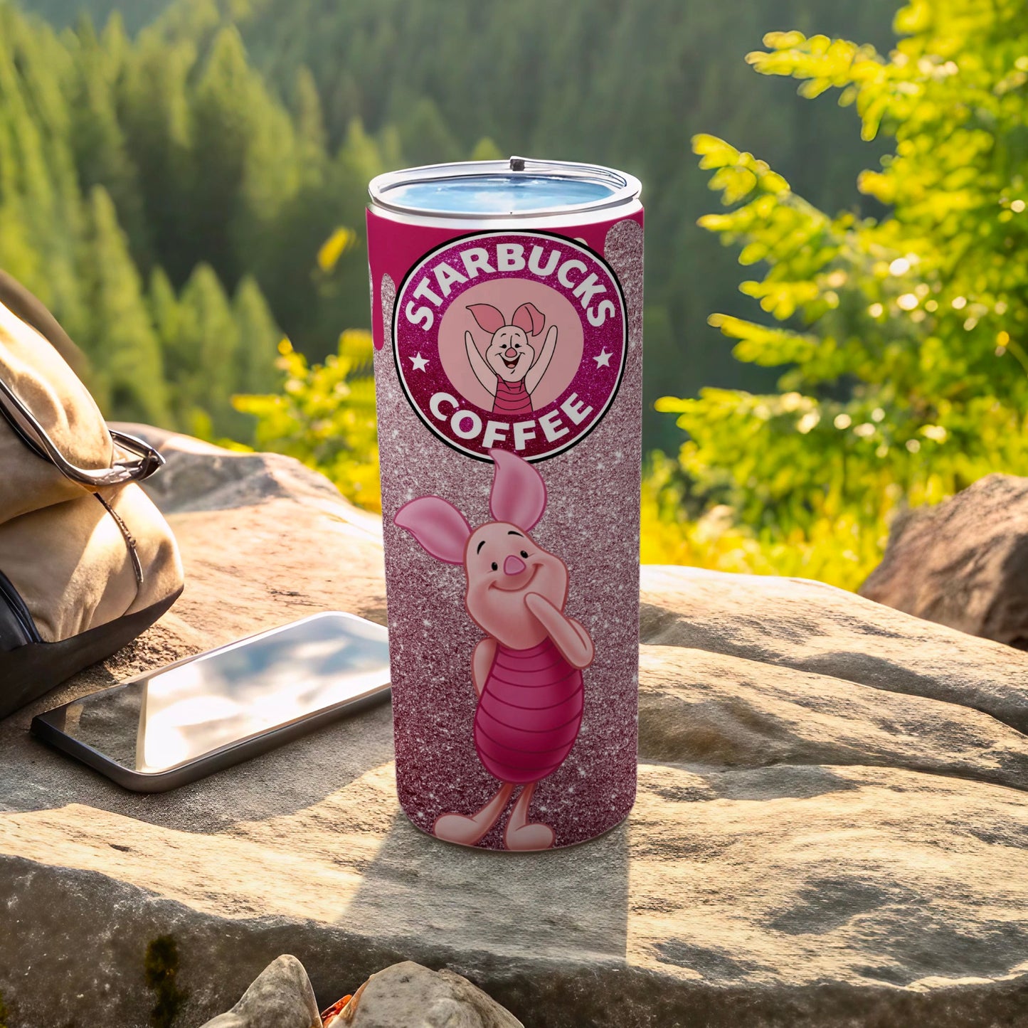 Pink Starbucks Coffee Tumbler with Piglet Design