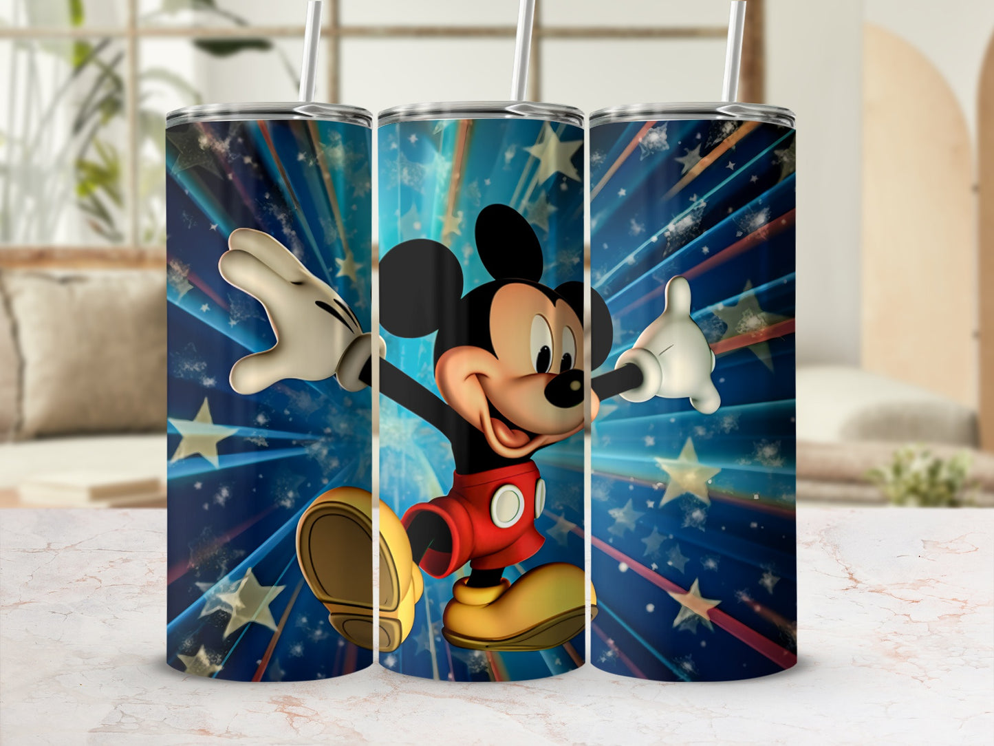 Colorful Mickey Mouse Tumbler with Starry Background