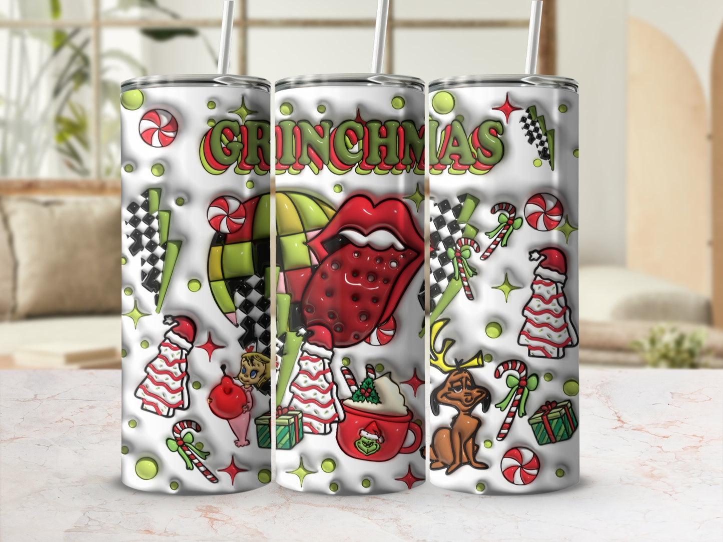 Chinchmas themed holiday design tumbler set