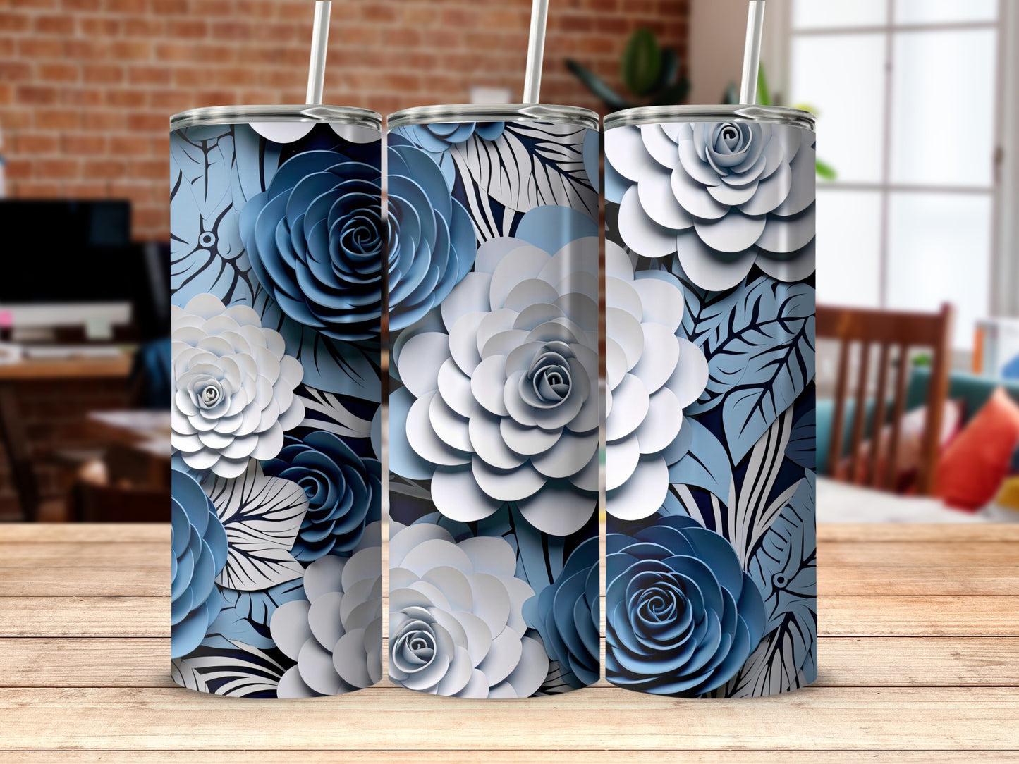 Elegant Blue and White Floral Tumbler Design