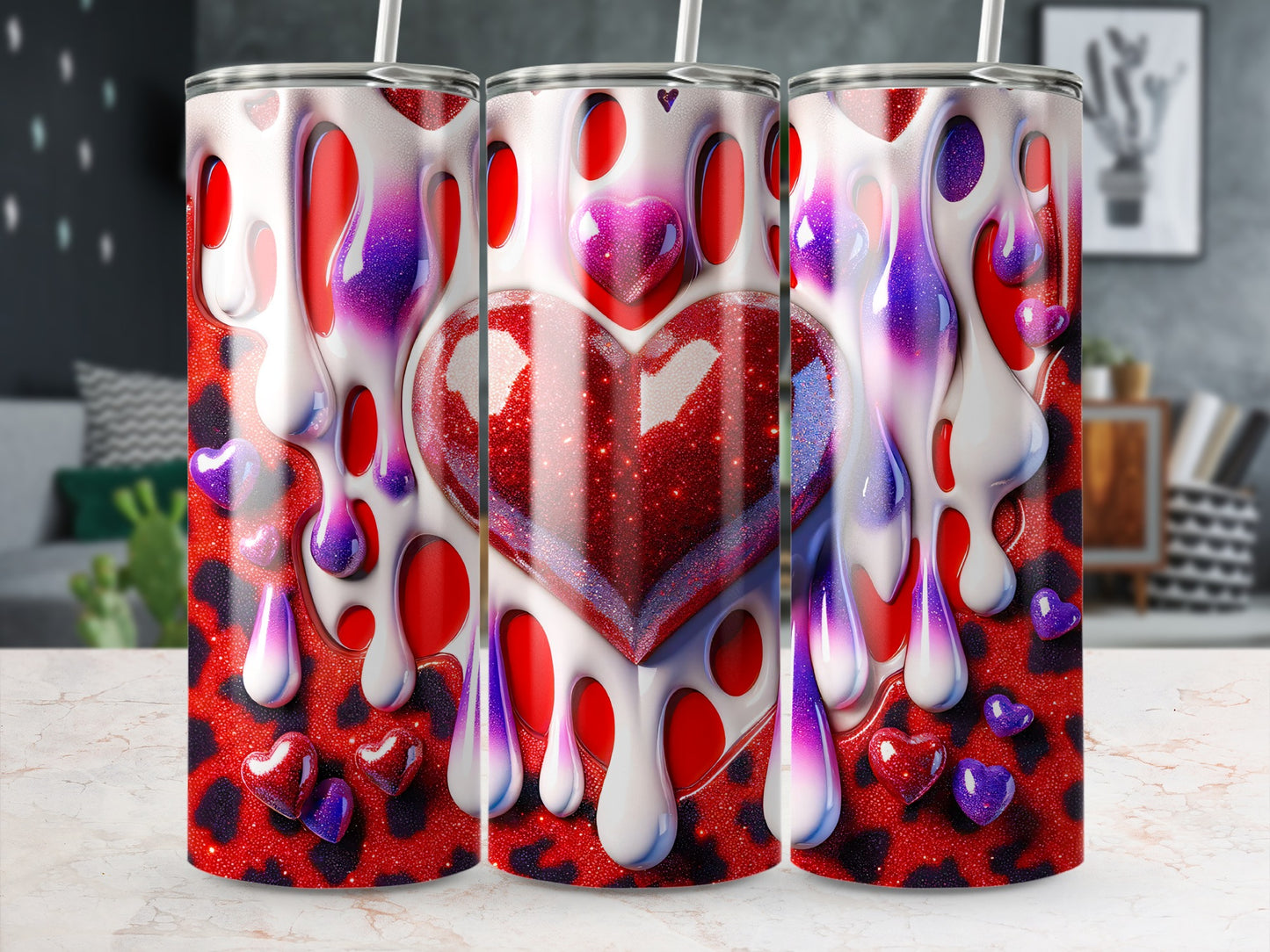 Red Heart On Creamy Texture Design For Valentine's Day! Heart Sparkle Overload with White Drips Red Backdrop Tumblers