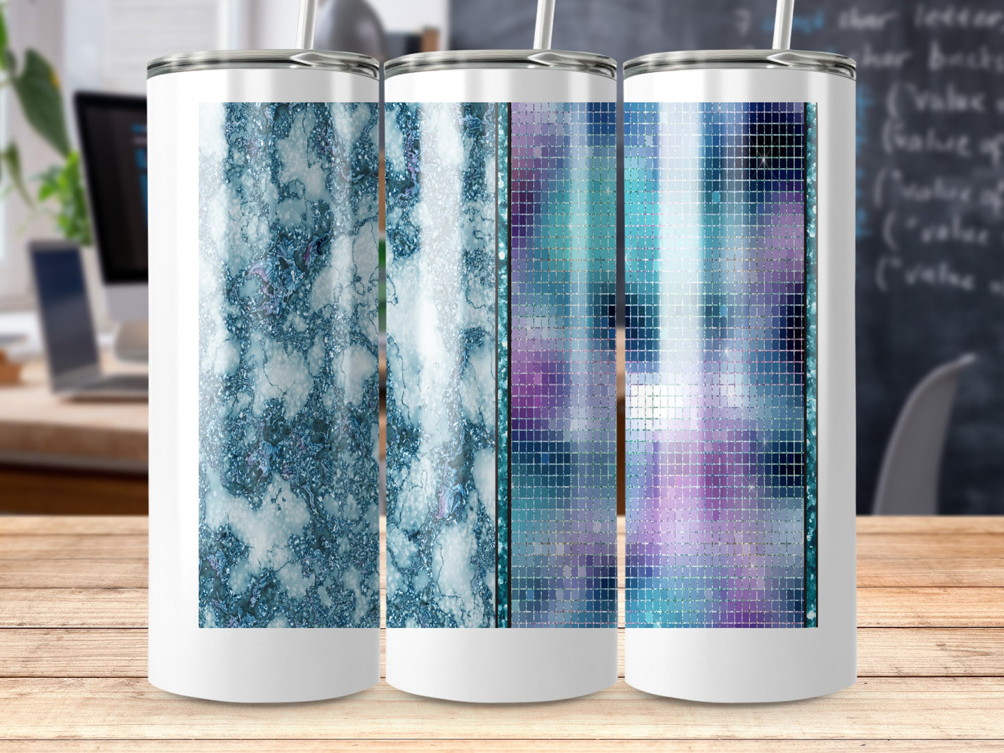 Abstract Blue Purple Tiled Marble Shimmer Tumblers product type