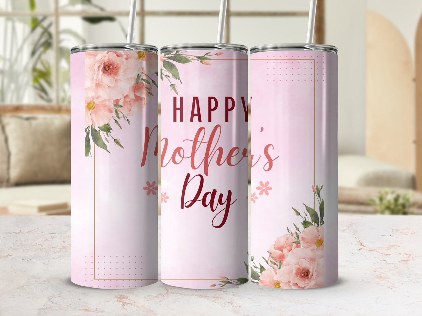 Happy Mother's Day Floral Design Tumbler Cup