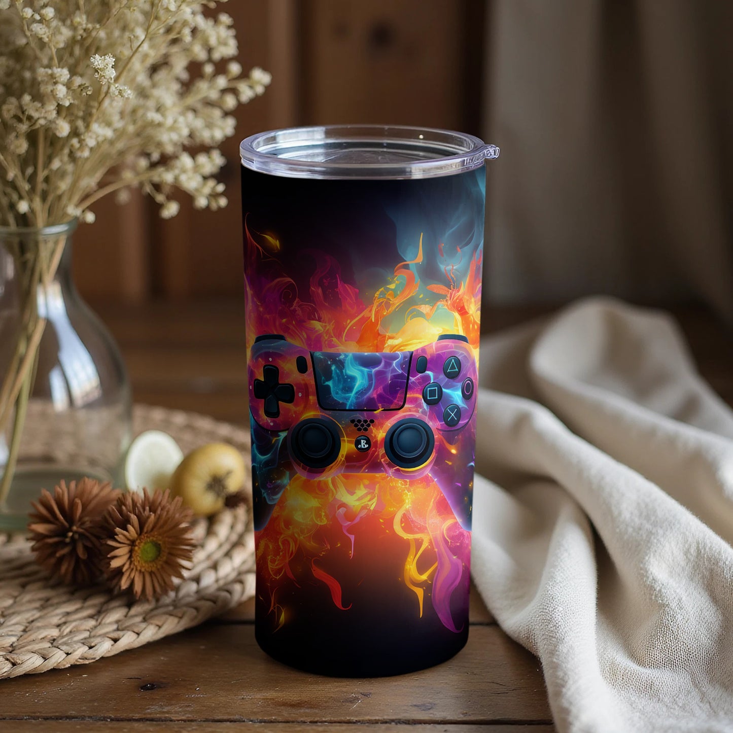 Vibrant Gaming Controller Art Tumbler Cup