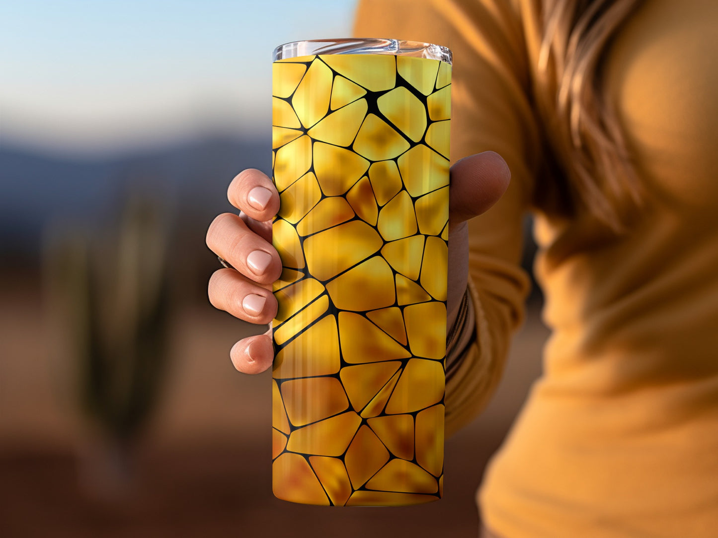 Golden Mosaic Stone Texture Pattern Black Border Tumblers