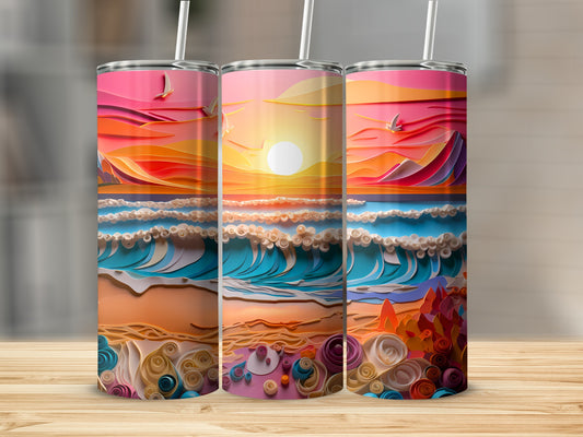 Vibrant Paper Art Sunset Ocean Waves Tumbler product type