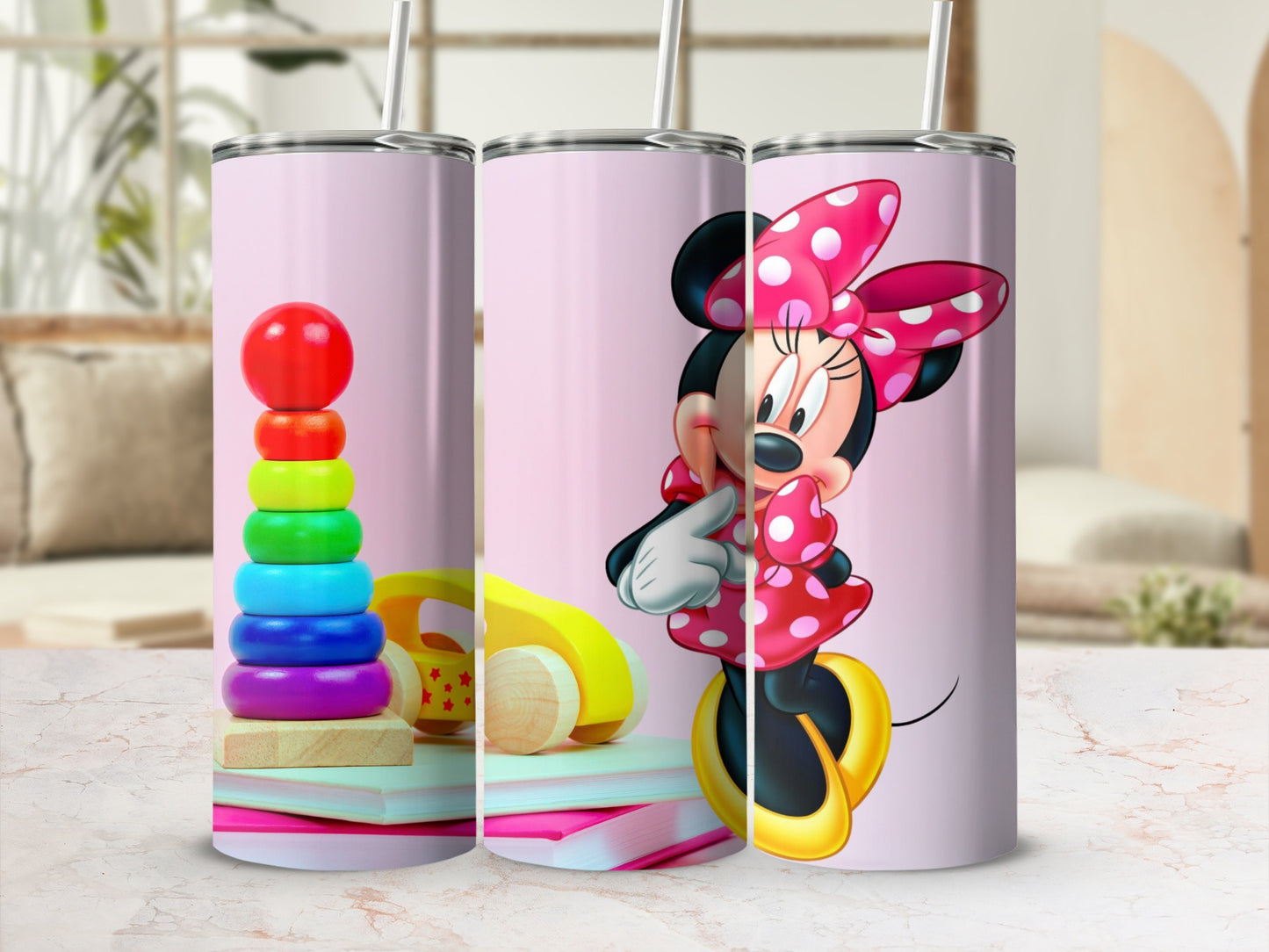 Adorable Minnie Mouse and Toys Design Tumbler