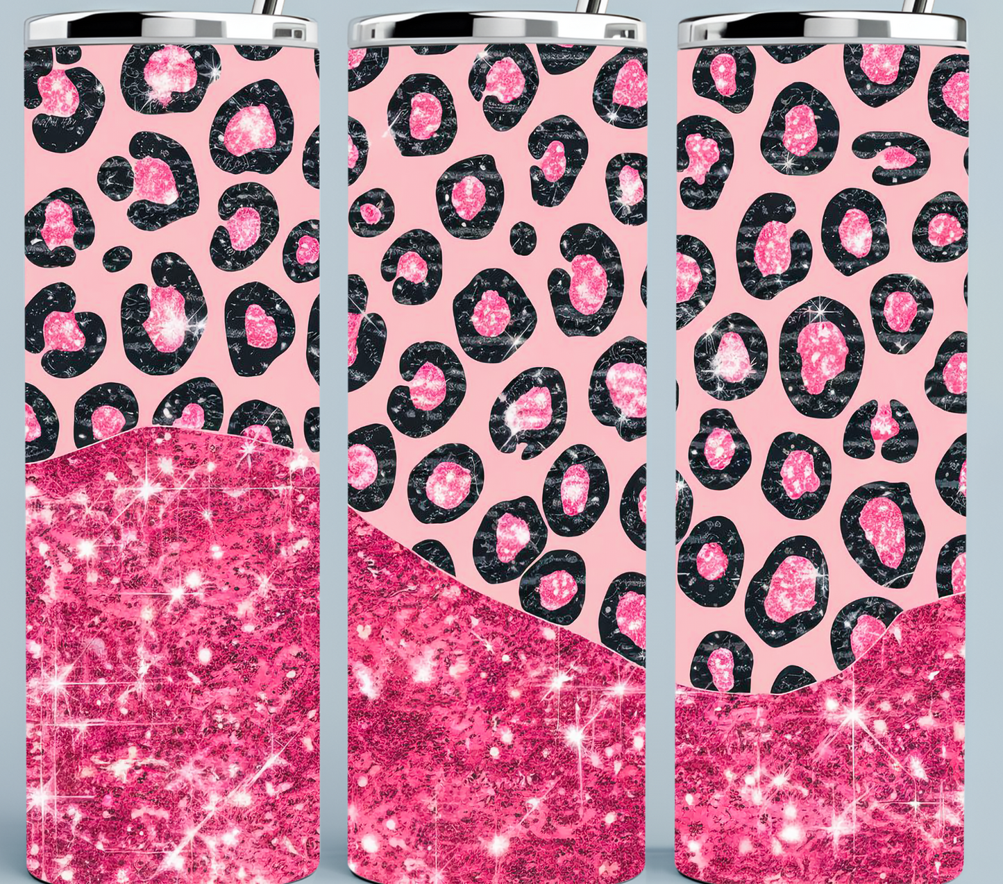 Pink glitter leopard tumbler