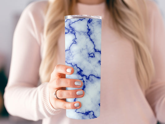 Blue Thunder White Marble Abstract Texture Art Tumblers