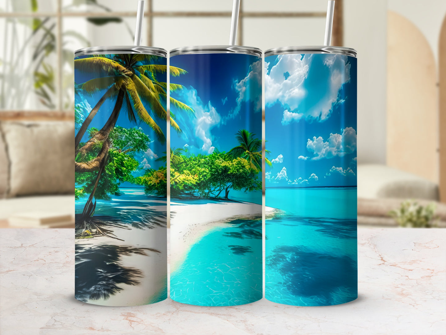 Tropical Beach Paradise Print Tumbler