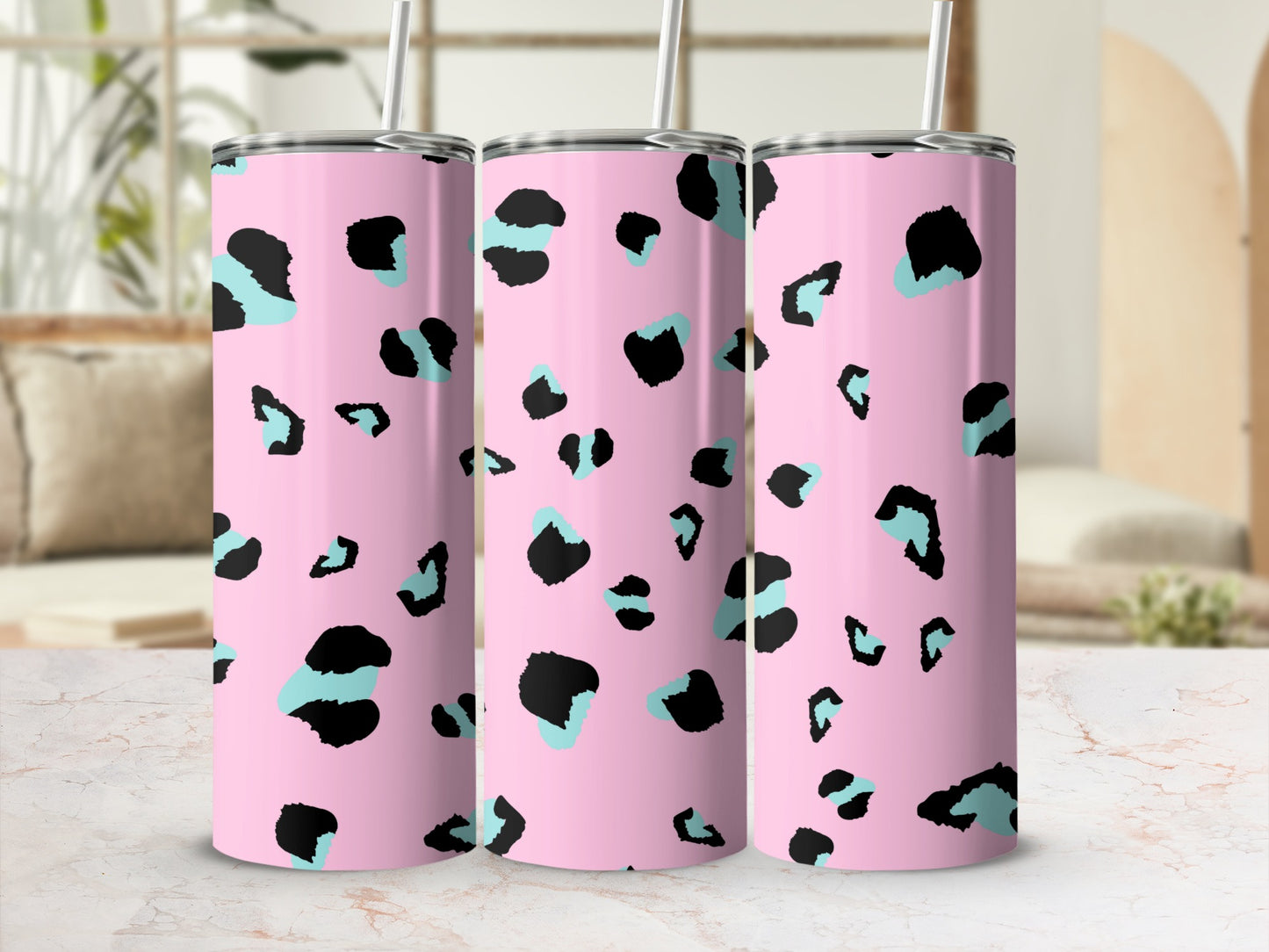 Pink and Black Leopard Print Stainless Steel Tumbler