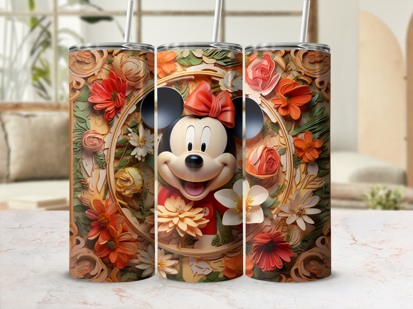 Floral Mickey Mouse Insulated Tumbler