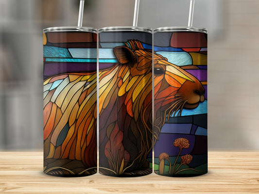 Stained glass capybara design on a tumbler.